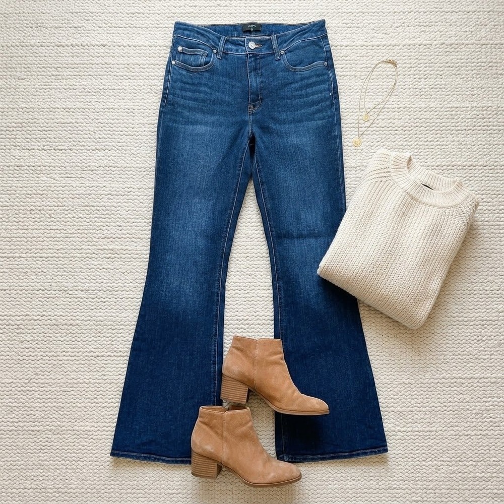Quince Luna Stretch Flare Jeans Midnight Blue High Rise Denim 28/30 LB73058-CRG